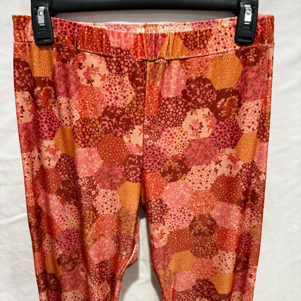 Flare Street Velvet Flare Pant XL Geometric Floral Retro 70 Boho Festival Hippie - Picture 4 of 16